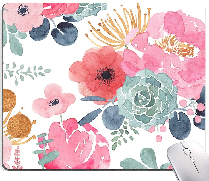 KUOSGM Mouse Pad  Premium-Textured Mouse Mat  Non-Slip Rubber Base Mousepad for Laptop  Computer & PC 9.5?7.9 in Pink Green Flower - Image 1